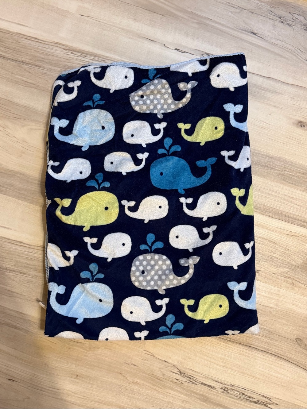 Circo Fleece Navy Baby Blanket with Blue, Yellow, White Whale Motifs